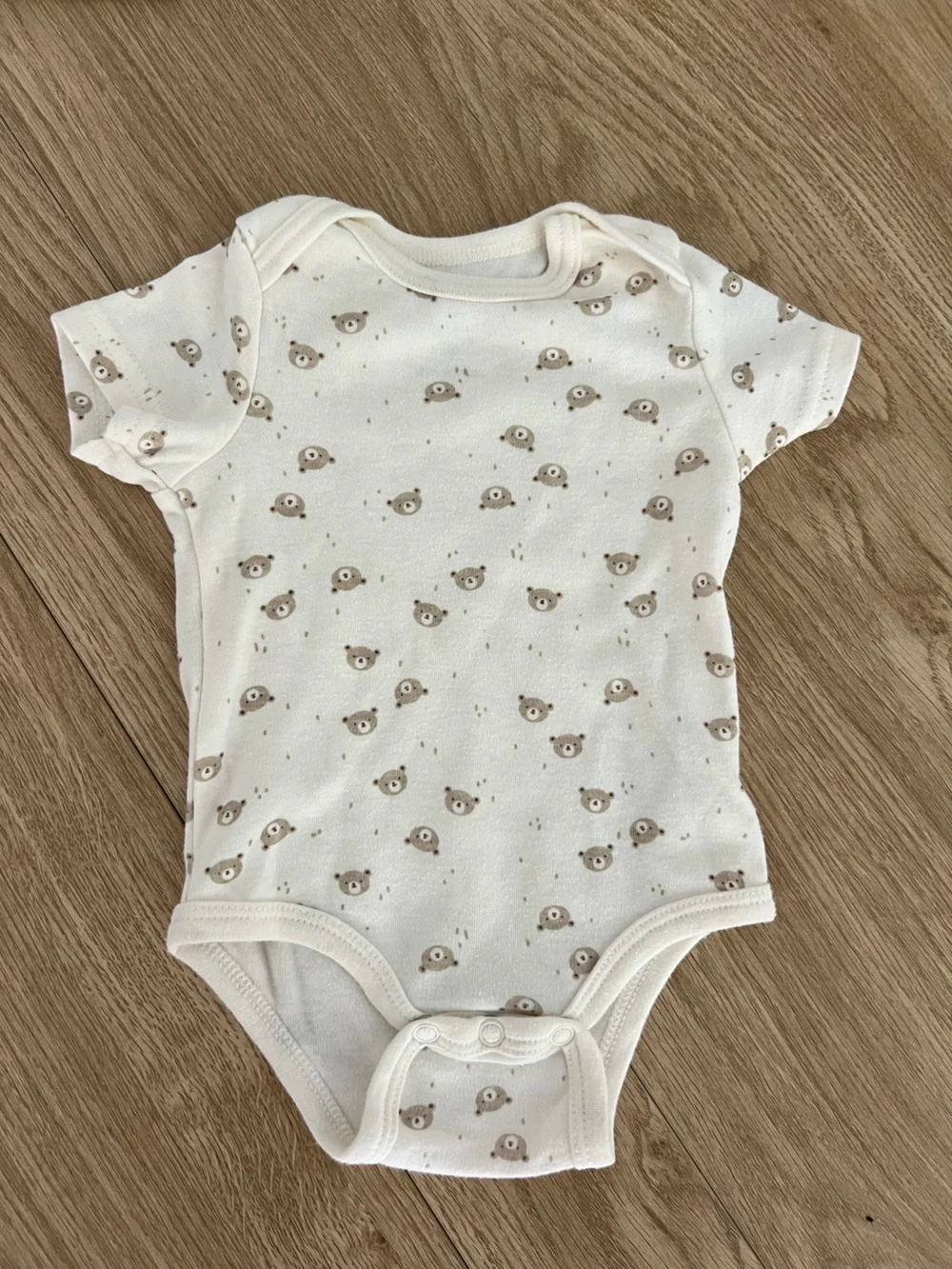 Bear Print Baby Onesie - Cream & Taupe Size 6M